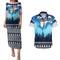 New York Christmas Couples Matching Puletasi Dress and Hawaiian Shirt Manhattan Statue Of Liberty - Wonder Print Shop