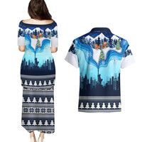 New York Christmas Couples Matching Puletasi Dress and Hawaiian Shirt Manhattan Statue Of Liberty - Wonder Print Shop