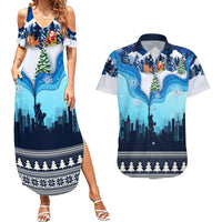 New York Christmas Couples Matching Summer Maxi Dress and Hawaiian Shirt Manhattan Statue Of Liberty - Wonder Print Shop