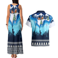 New York Christmas Couples Matching Tank Maxi Dress and Hawaiian Shirt Manhattan Statue Of Liberty - Wonder Print Shop
