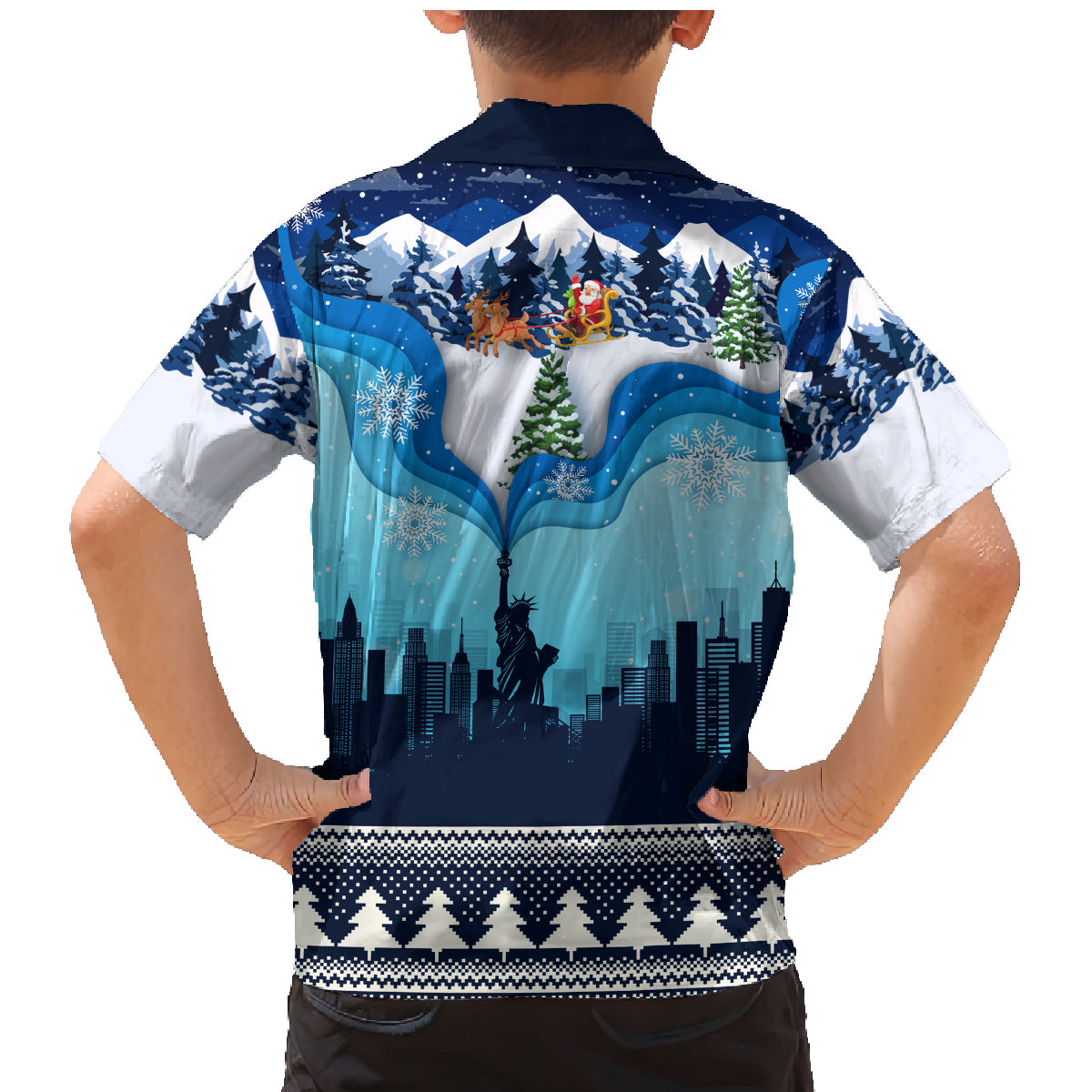 New York Christmas Family Matching Mermaid Dress and Hawaiian Shirt Manhattan Statue Of Liberty - Wonder Print Shop