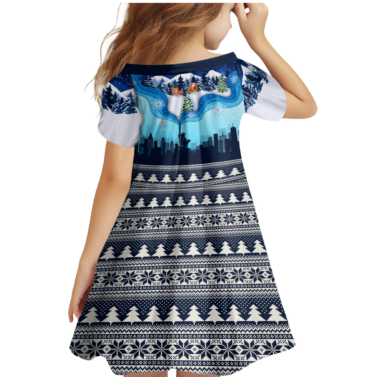 New York Christmas Family Matching Mermaid Dress and Hawaiian Shirt Manhattan Statue Of Liberty - Wonder Print Shop