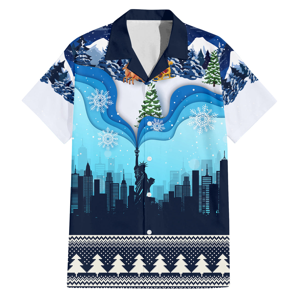 New York Christmas Family Matching Mermaid Dress and Hawaiian Shirt Manhattan Statue Of Liberty - Wonder Print Shop