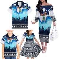New York Christmas Family Matching Off Shoulder Long Sleeve Dress and Hawaiian Shirt Manhattan Statue Of Liberty - Wonder Print Shop