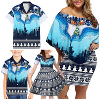 New York Christmas Family Matching Off Shoulder Short Dress and Hawaiian Shirt Manhattan Statue Of Liberty - Wonder Print Shop