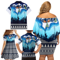 New York Christmas Family Matching Off Shoulder Short Dress and Hawaiian Shirt Manhattan Statue Of Liberty - Wonder Print Shop