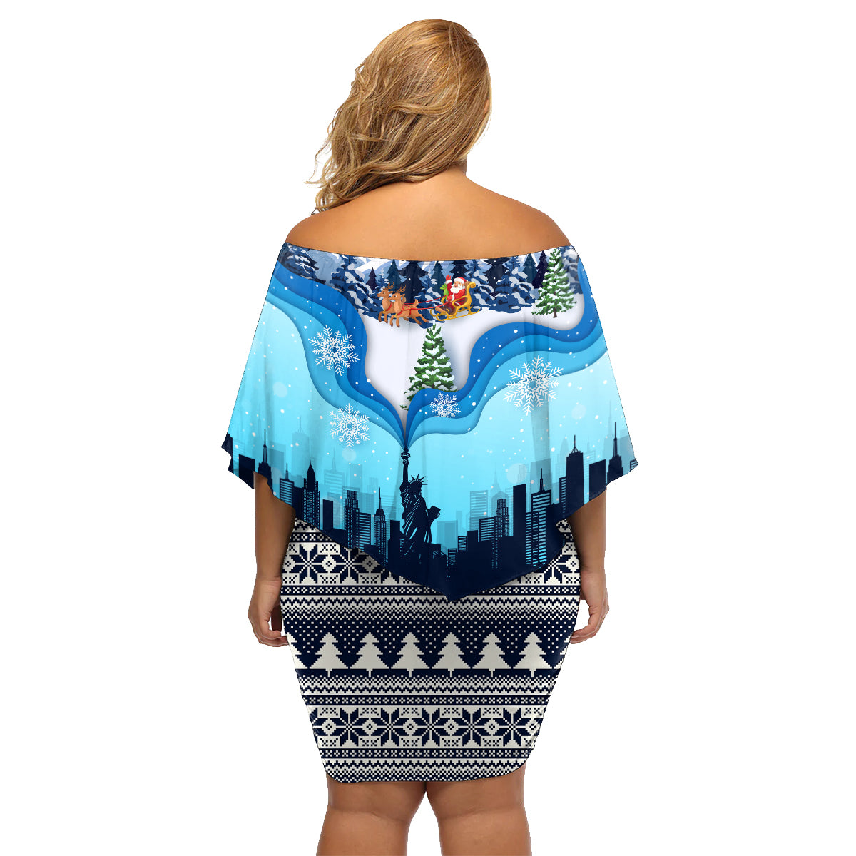 New York Christmas Family Matching Off Shoulder Short Dress and Hawaiian Shirt Manhattan Statue Of Liberty - Wonder Print Shop