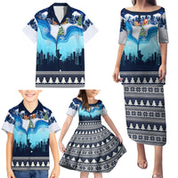 New York Christmas Family Matching Puletasi Dress and Hawaiian Shirt Manhattan Statue Of Liberty - Wonder Print Shop