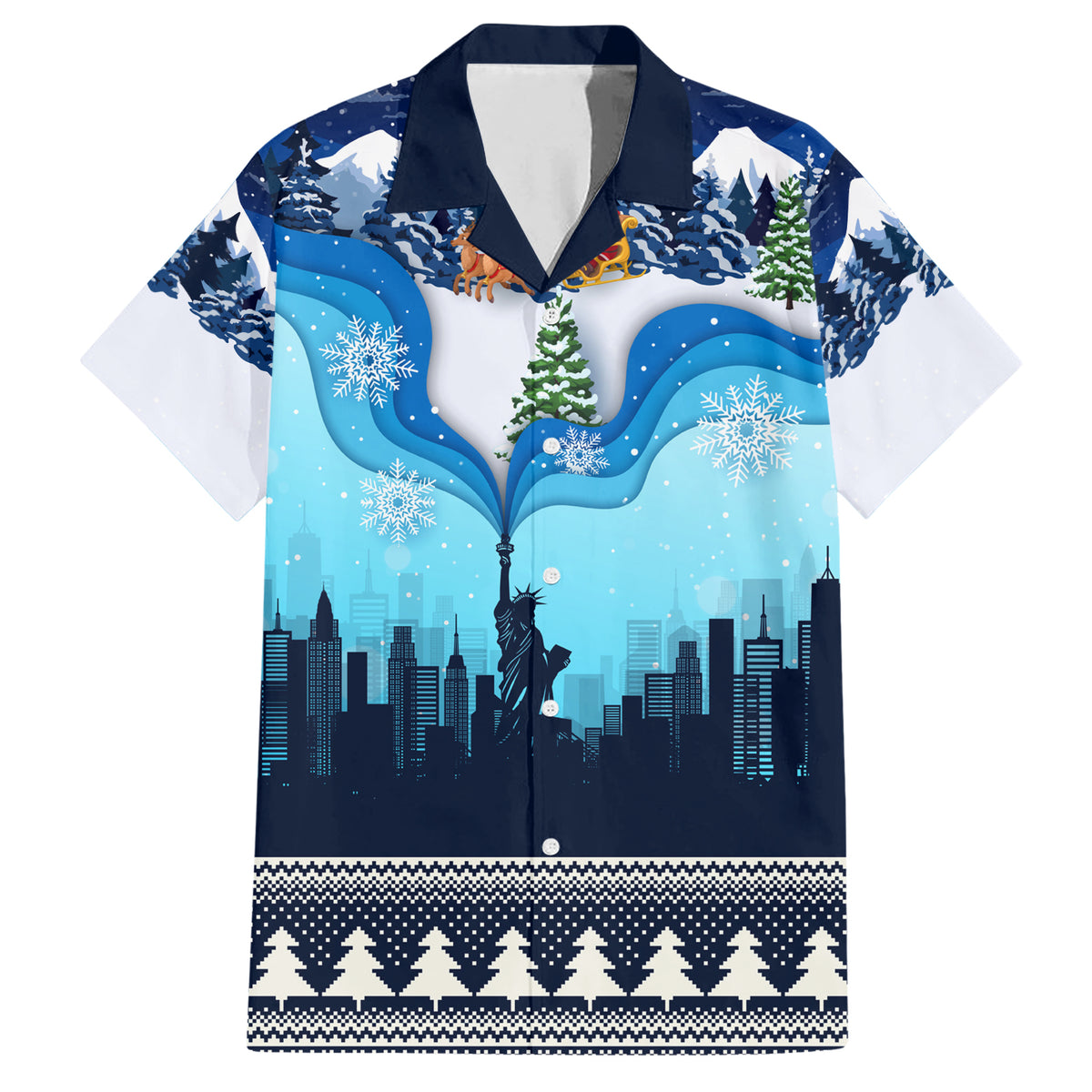 New York Christmas Family Matching Short Sleeve Bodycon Dress and Hawaiian Shirt Manhattan Statue Of Liberty - Wonder Print Shop
