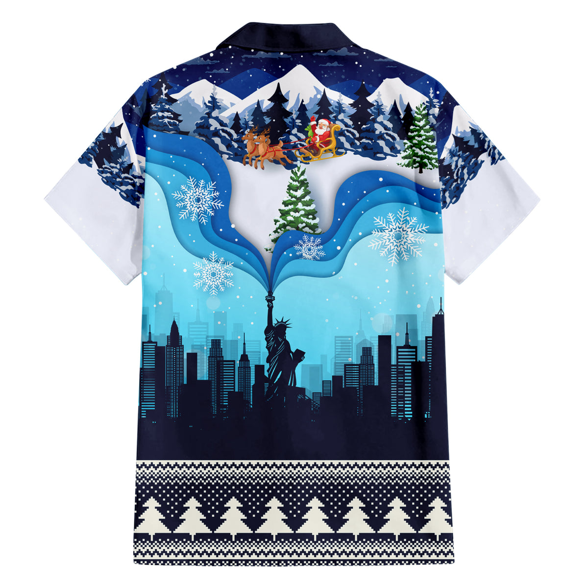 New York Christmas Family Matching Short Sleeve Bodycon Dress and Hawaiian Shirt Manhattan Statue Of Liberty - Wonder Print Shop