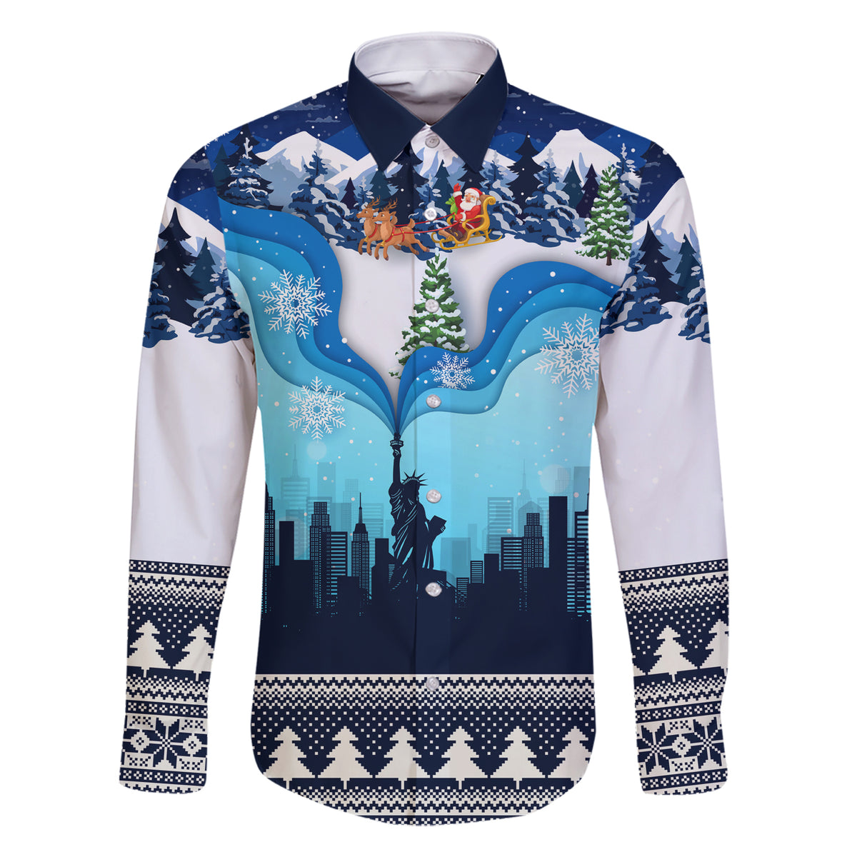 New York Christmas Family Matching Short Sleeve Bodycon Dress and Hawaiian Shirt Manhattan Statue Of Liberty - Wonder Print Shop