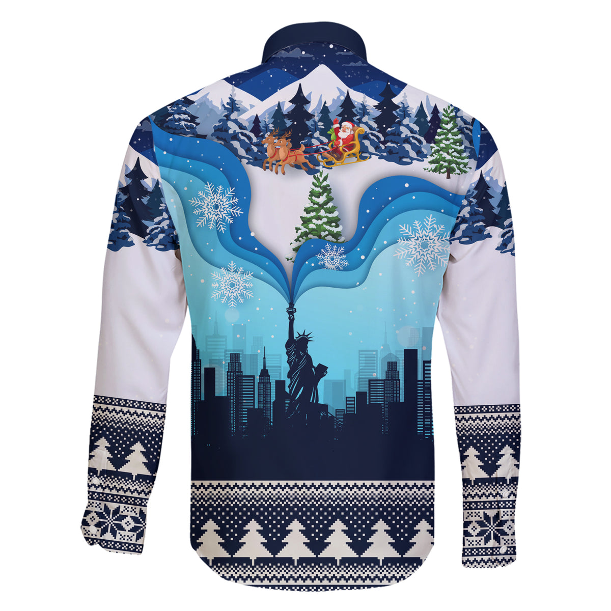 New York Christmas Family Matching Short Sleeve Bodycon Dress and Hawaiian Shirt Manhattan Statue Of Liberty - Wonder Print Shop