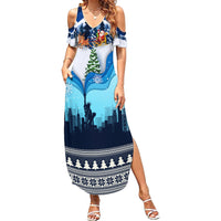 New York Christmas Family Matching Summer Maxi Dress and Hawaiian Shirt Manhattan Statue Of Liberty - Wonder Print Shop