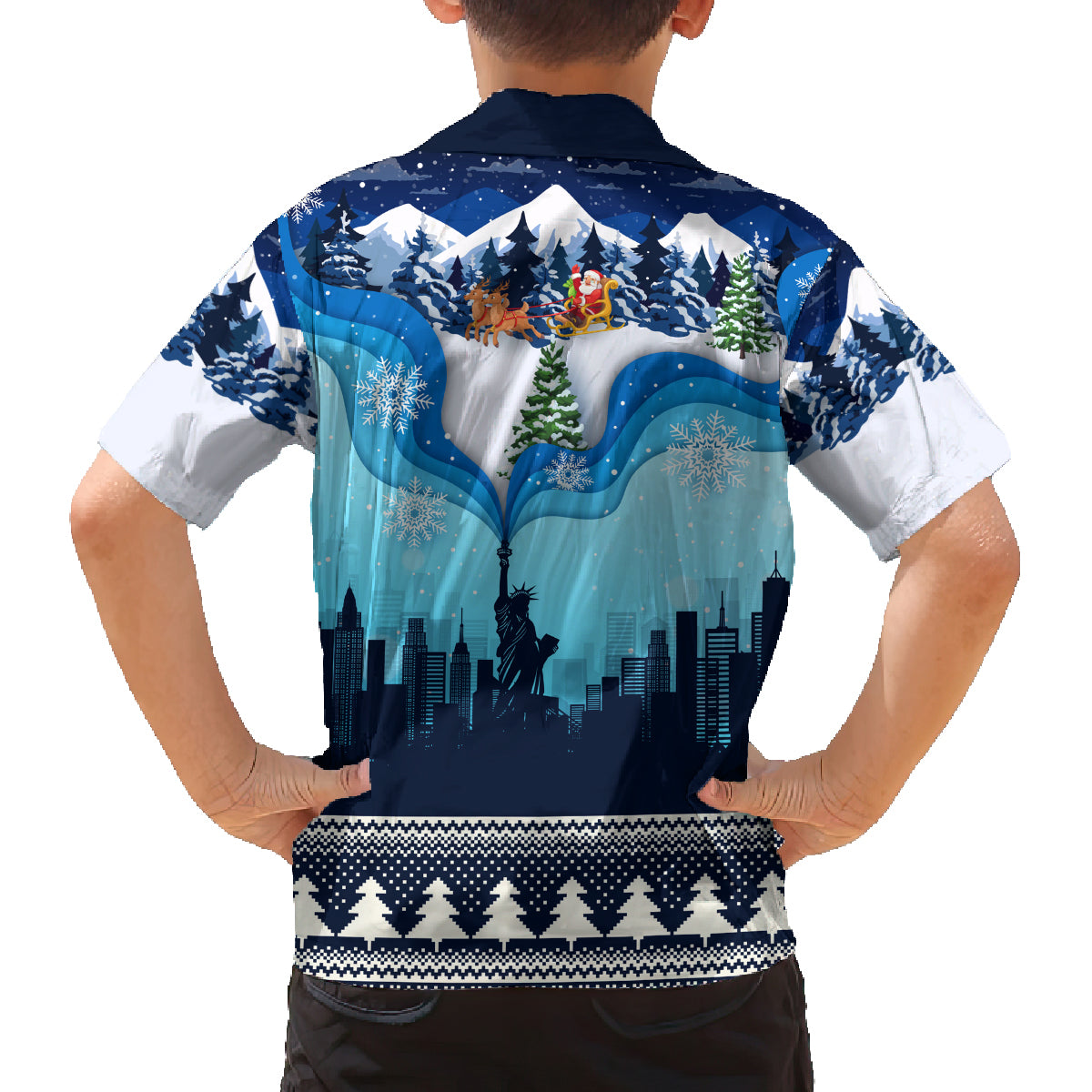 New York Christmas Family Matching Tank Maxi Dress and Hawaiian Shirt Manhattan Statue Of Liberty - Wonder Print Shop