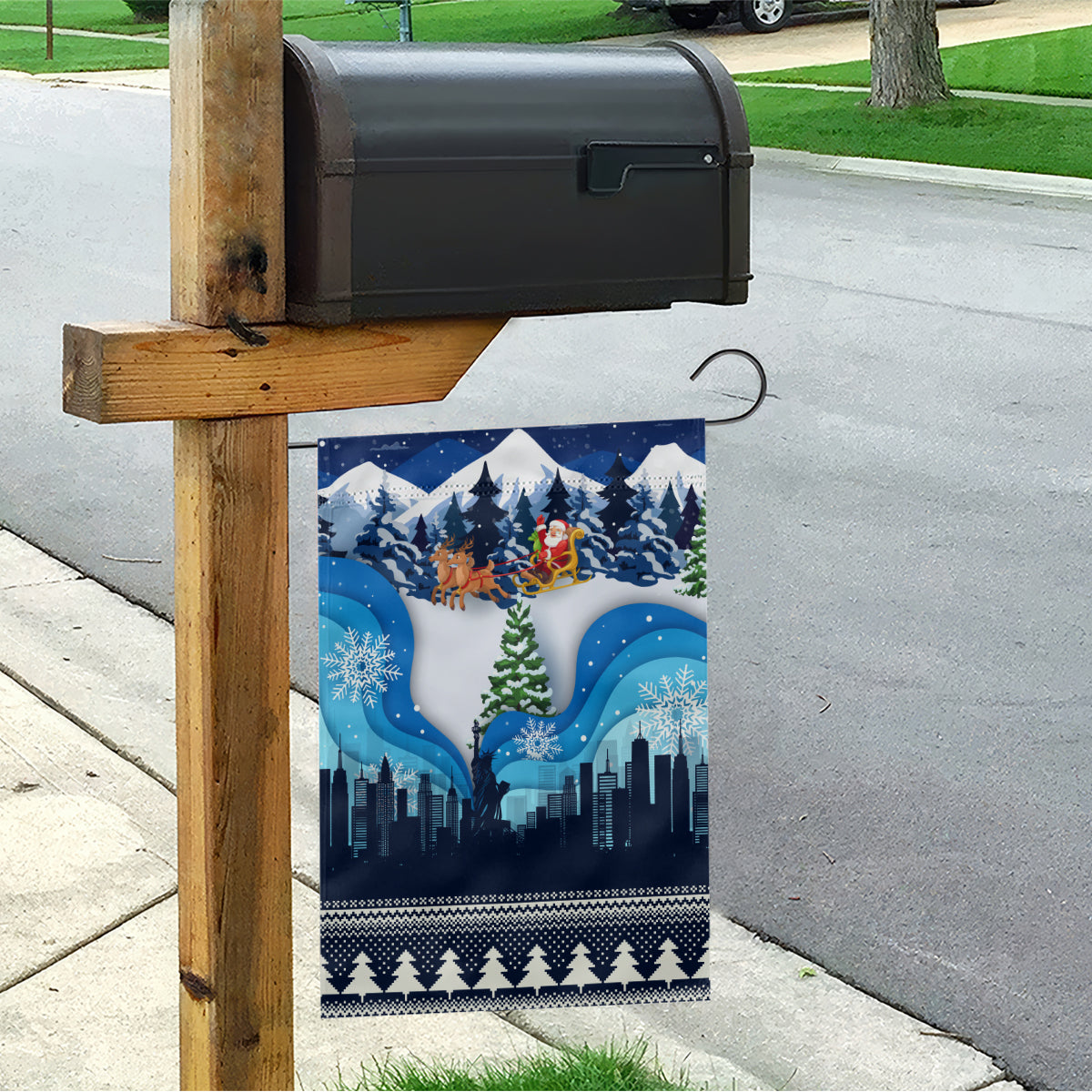 New York Christmas Garden Flag Manhattan Statue Of Liberty - Wonder Print Shop