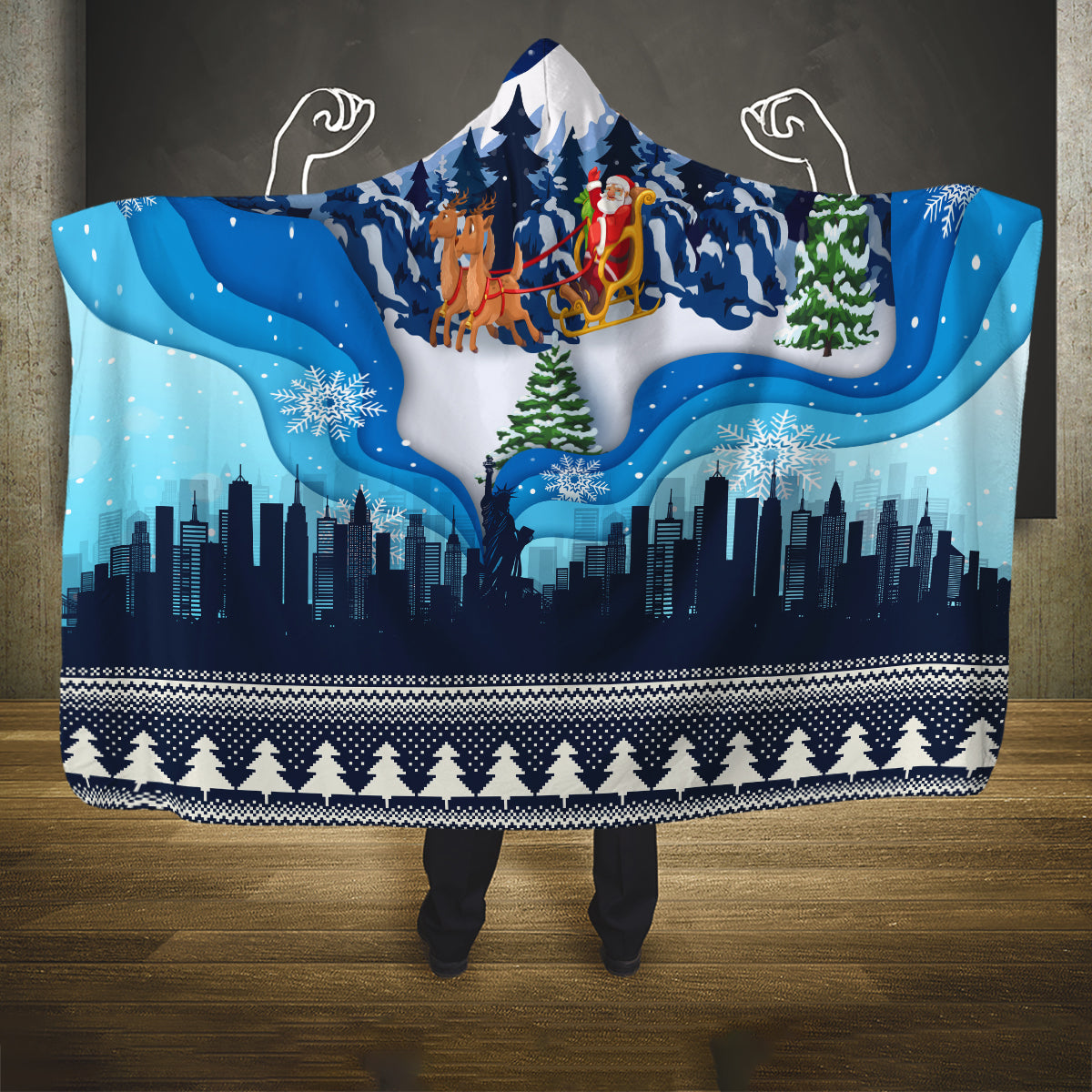 new-york-christmas-hooded-blanket-manhattan-statue-of-liberty