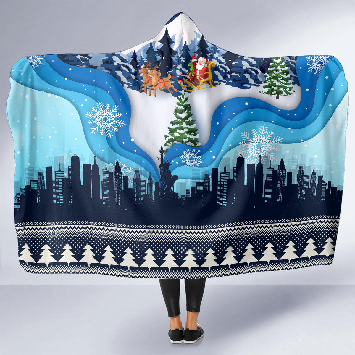 new-york-christmas-hooded-blanket-manhattan-statue-of-liberty