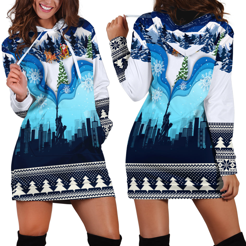 New York Christmas Hoodie Dress Manhattan Statue Of Liberty - Wonder Print Shop