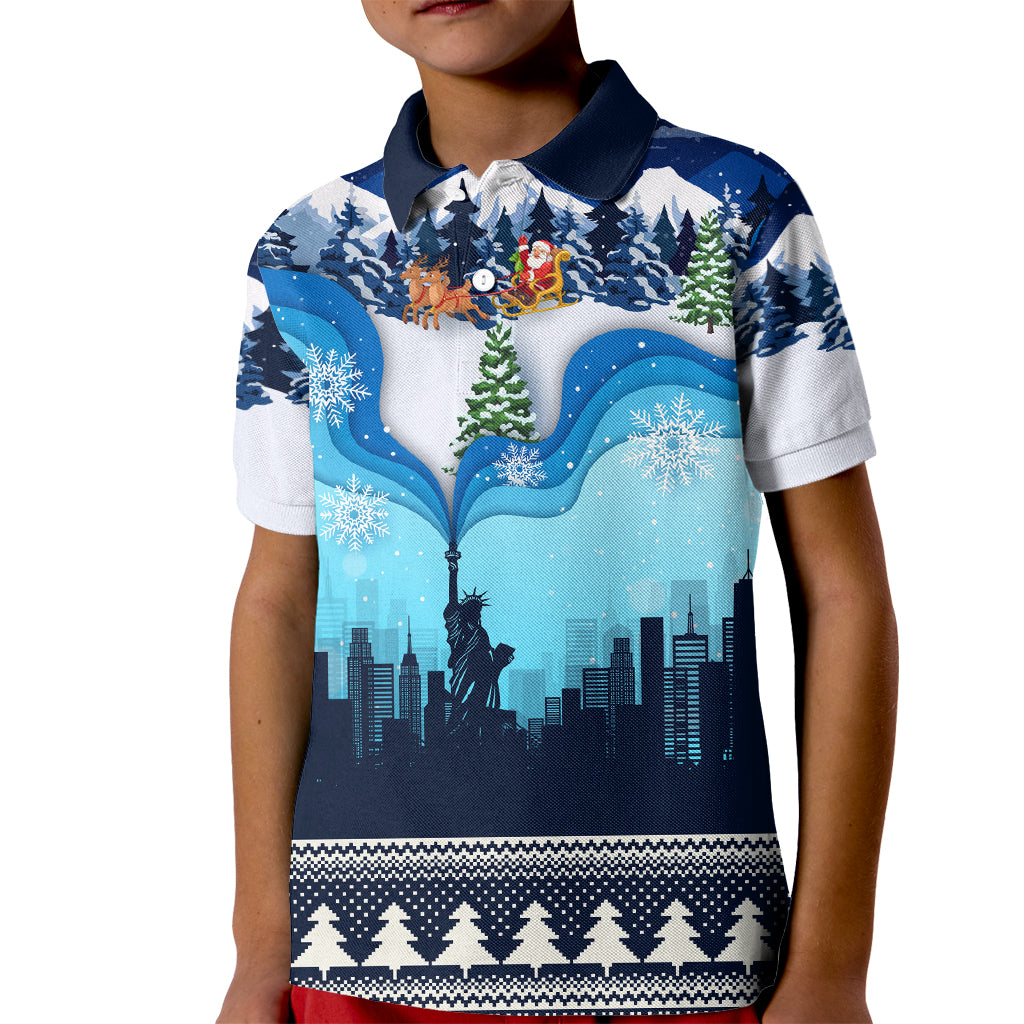 New York Christmas Kid Polo Shirt Manhattan Statue Of Liberty - Wonder Print Shop