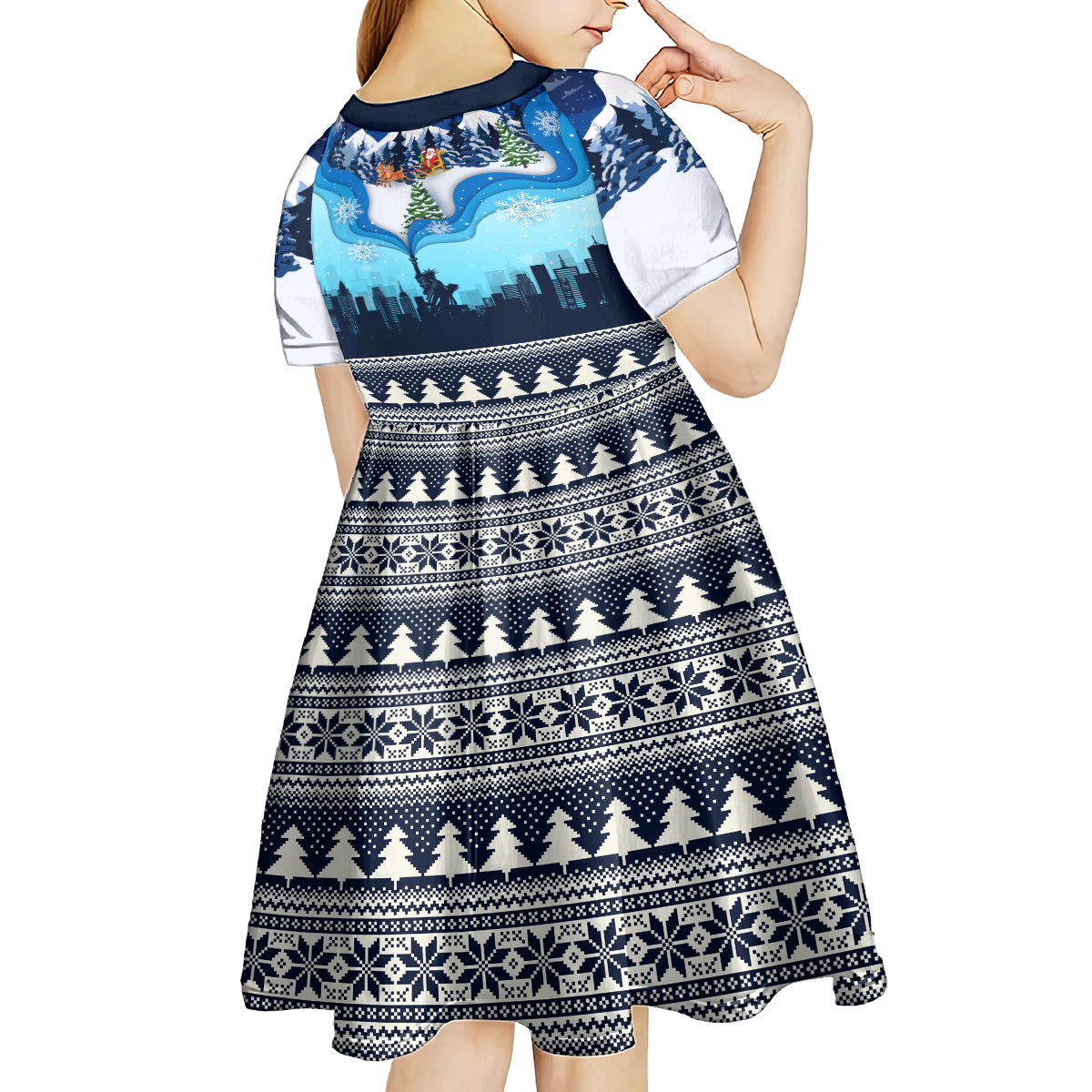 New York Christmas Kid Short Sleeve Dress Manhattan Statue Of Liberty - Wonder Print Shop