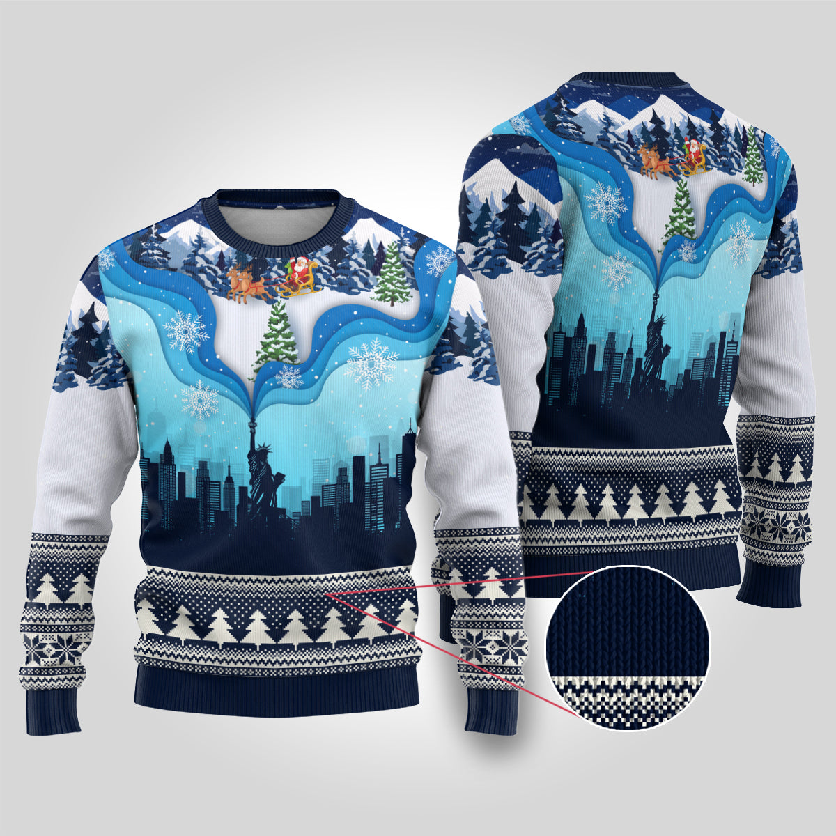 New York Christmas Ugly Christmas Sweater Manhattan Statue Of Liberty - Wonder Print Shop