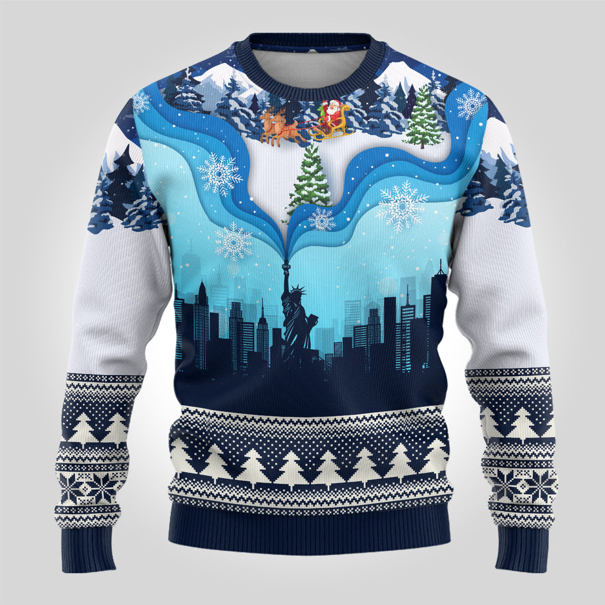 New York Christmas Ugly Christmas Sweater Manhattan Statue Of Liberty - Wonder Print Shop