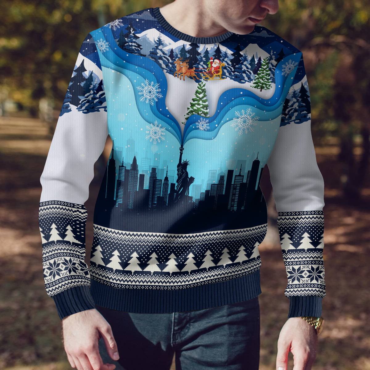 New York Christmas Ugly Christmas Sweater Manhattan Statue Of Liberty - Wonder Print Shop