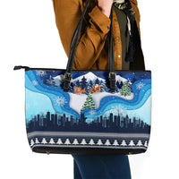 New York Christmas Leather Tote Bag Manhattan Statue Of Liberty - Wonder Print Shop