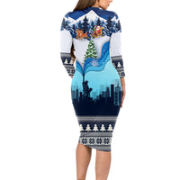 New York Christmas Long Sleeve Bodycon Dress Manhattan Statue Of Liberty - Wonder Print Shop