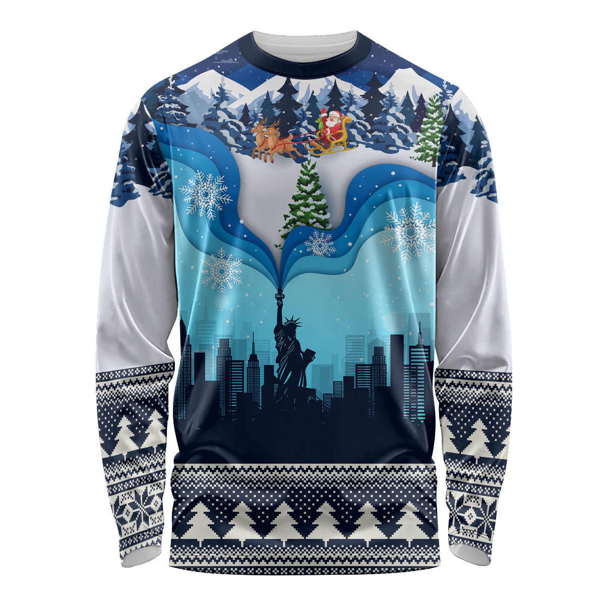 New York Christmas Long Sleeve Shirt Manhattan Statue Of Liberty - Wonder Print Shop
