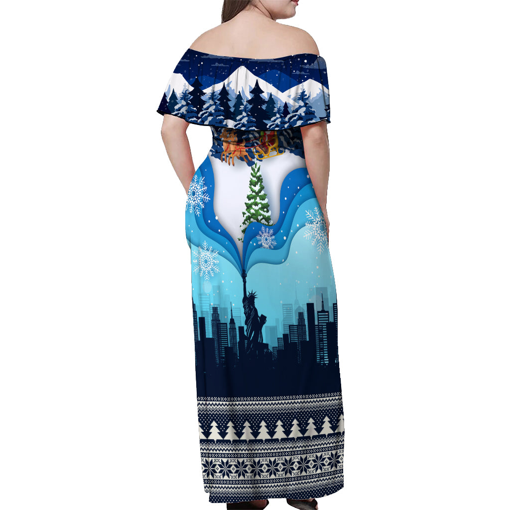 New York Christmas Off Shoulder Maxi Dress Manhattan Statue Of Liberty - Wonder Print Shop