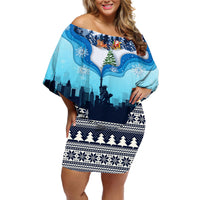 New York Christmas Off Shoulder Short Dress Manhattan Statue Of Liberty - Wonder Print Shop