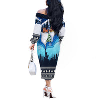 New York Christmas Off The Shoulder Long Sleeve Dress Manhattan Statue Of Liberty - Wonder Print Shop