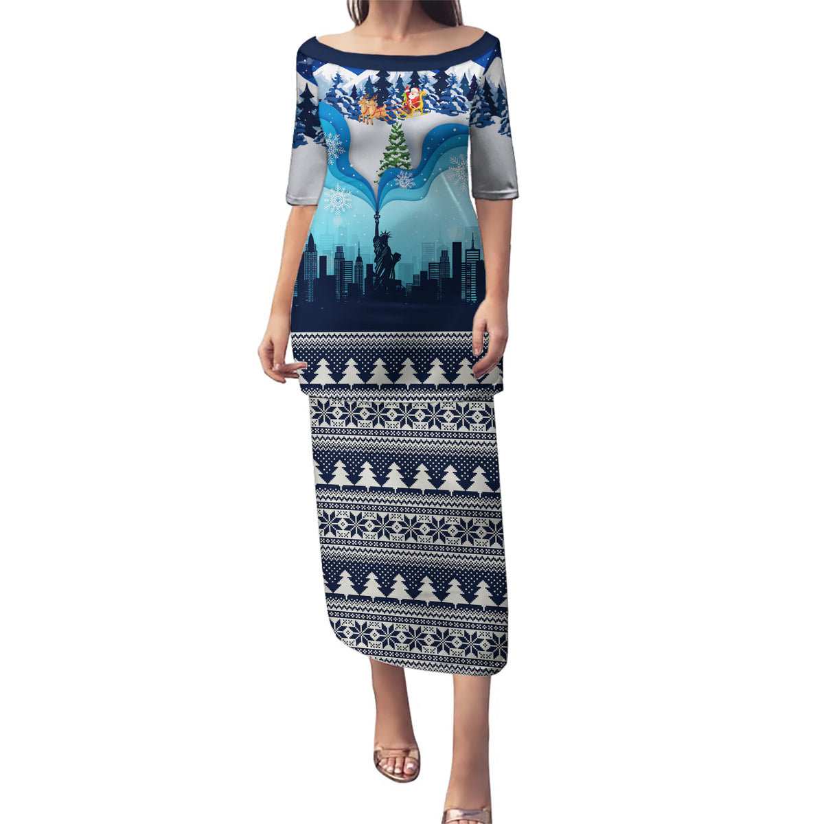 New York Christmas Puletasi Manhattan Statue Of Liberty - Wonder Print Shop