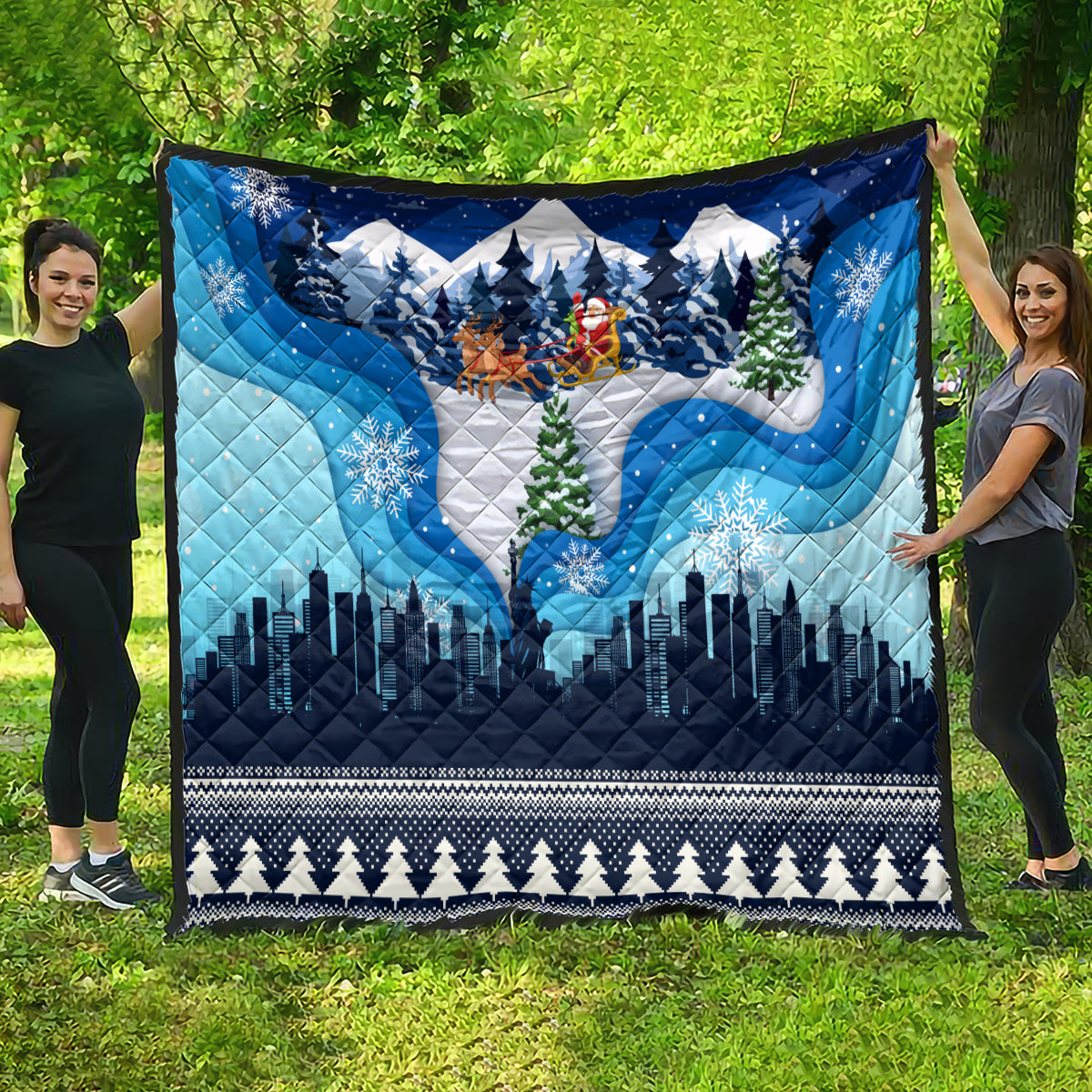 New York Christmas Quilt Manhattan Statue Of Liberty - Wonder Print Shop
