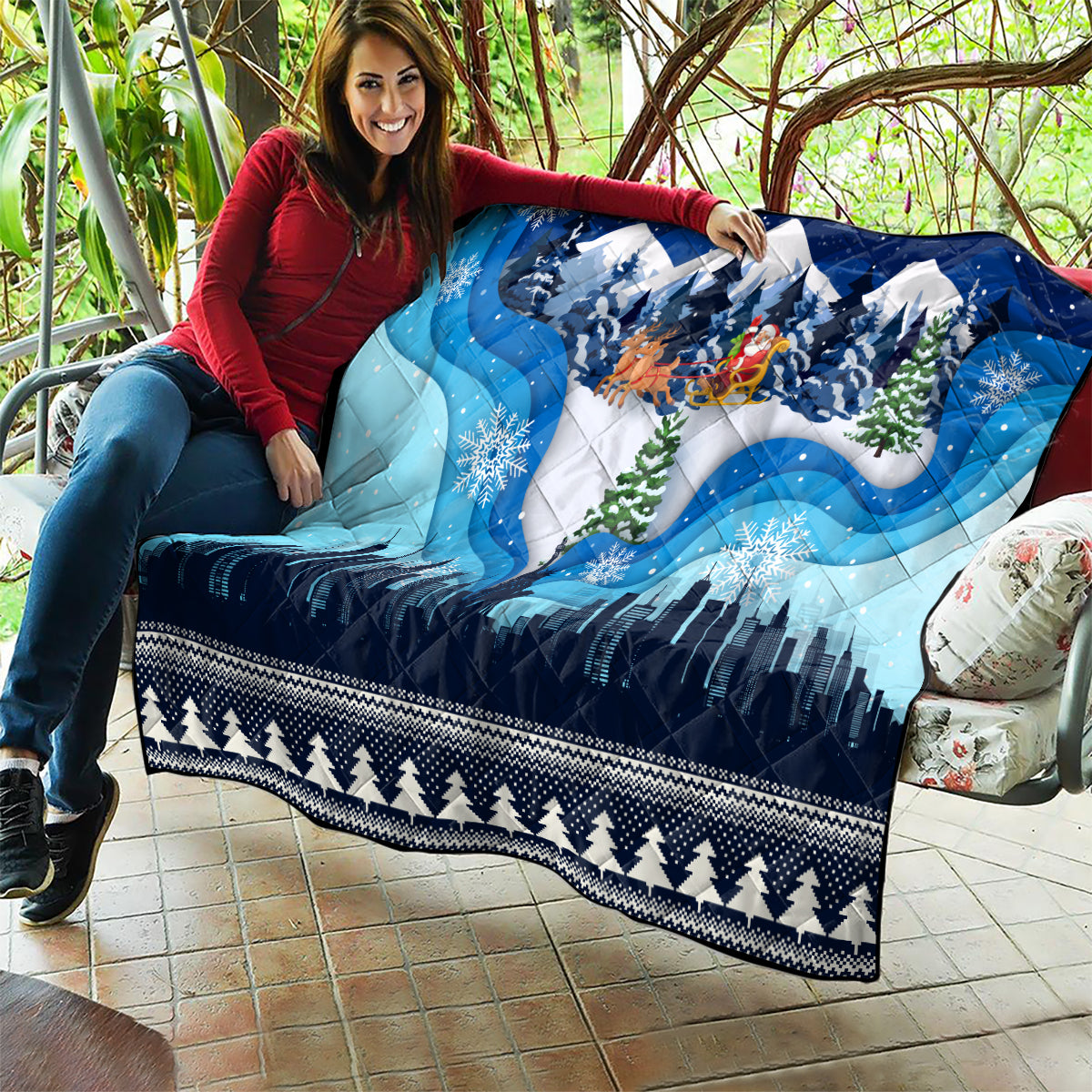 New York Christmas Quilt Manhattan Statue Of Liberty - Wonder Print Shop