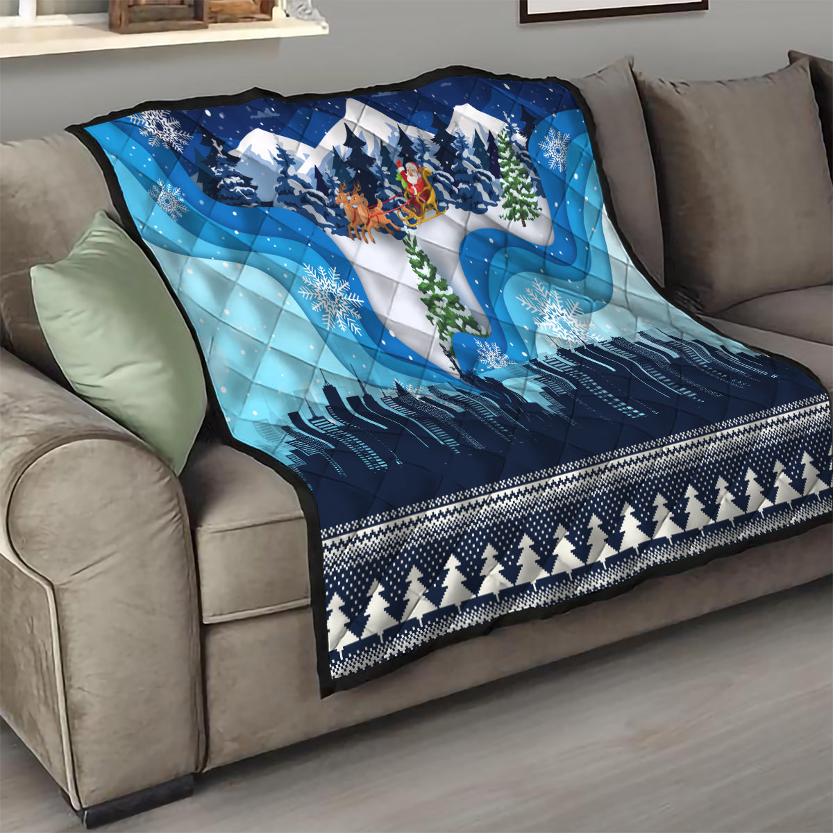 New York Christmas Quilt Manhattan Statue Of Liberty - Wonder Print Shop