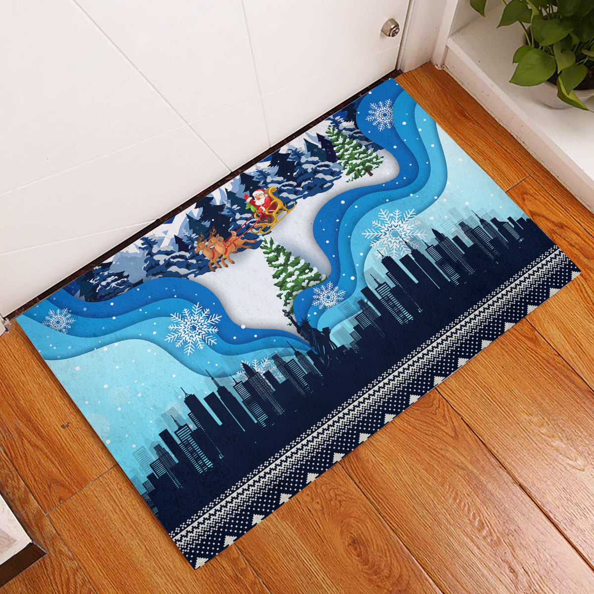 New York Christmas Rubber Doormat Manhattan Statue Of Liberty - Wonder Print Shop