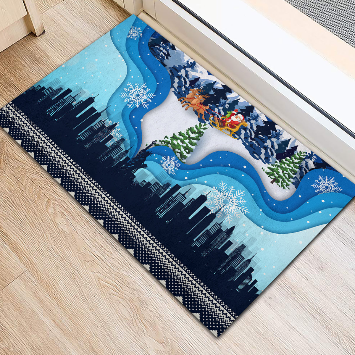 New York Christmas Rubber Doormat Manhattan Statue Of Liberty - Wonder Print Shop
