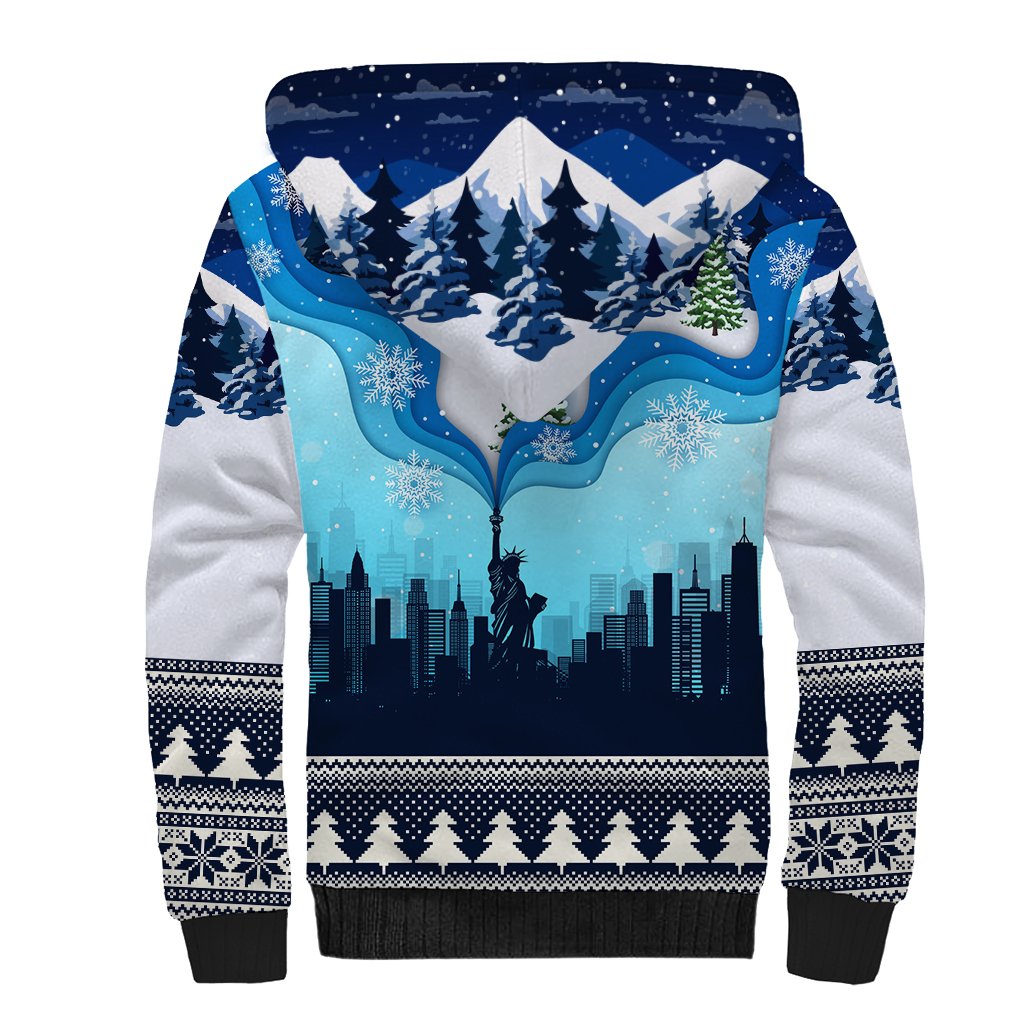 New York Christmas Sherpa Hoodie Manhattan Statue Of Liberty - Wonder Print Shop
