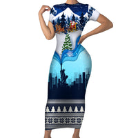 New York Christmas Short Sleeve Bodycon Dress Manhattan Statue Of Liberty - Wonder Print Shop