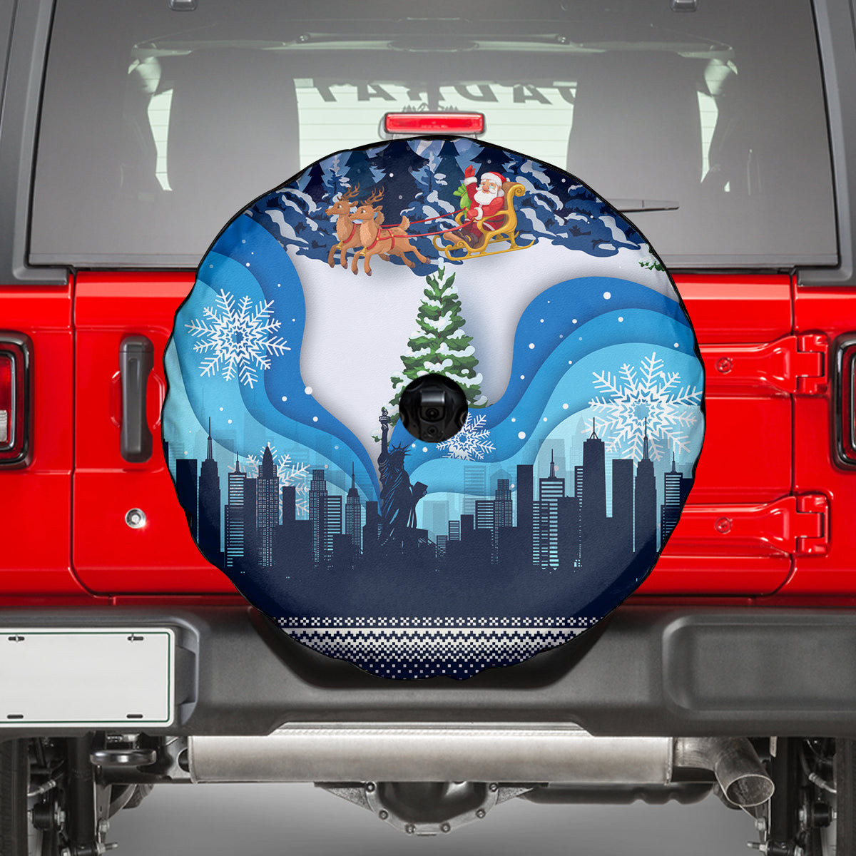 New York Christmas Spare Tire Cover Manhattan Statue Of Liberty - Wonder Print Shop