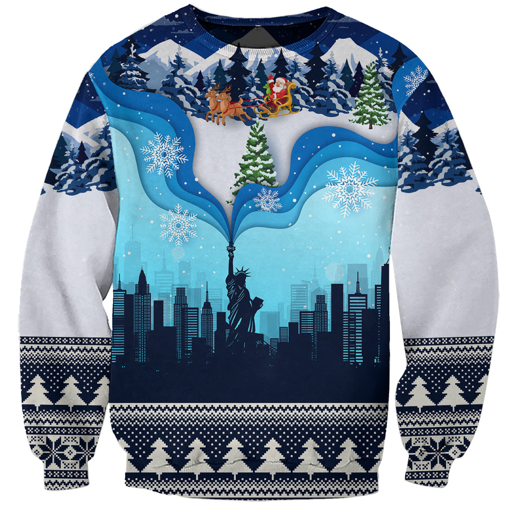 New York Christmas Sweatshirt Manhattan Statue Of Liberty - Wonder Print Shop