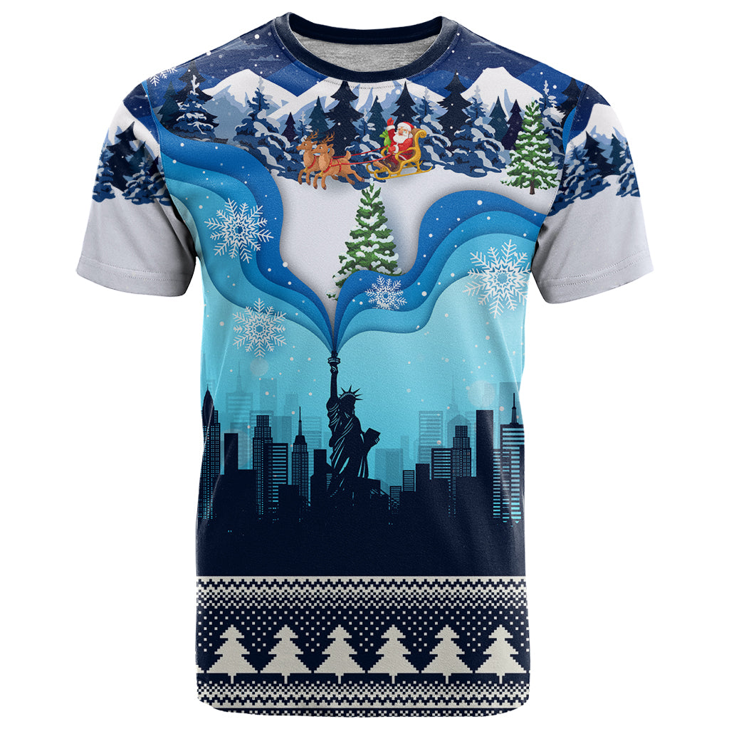 New York Christmas T Shirt Manhattan Statue Of Liberty - Wonder Print Shop