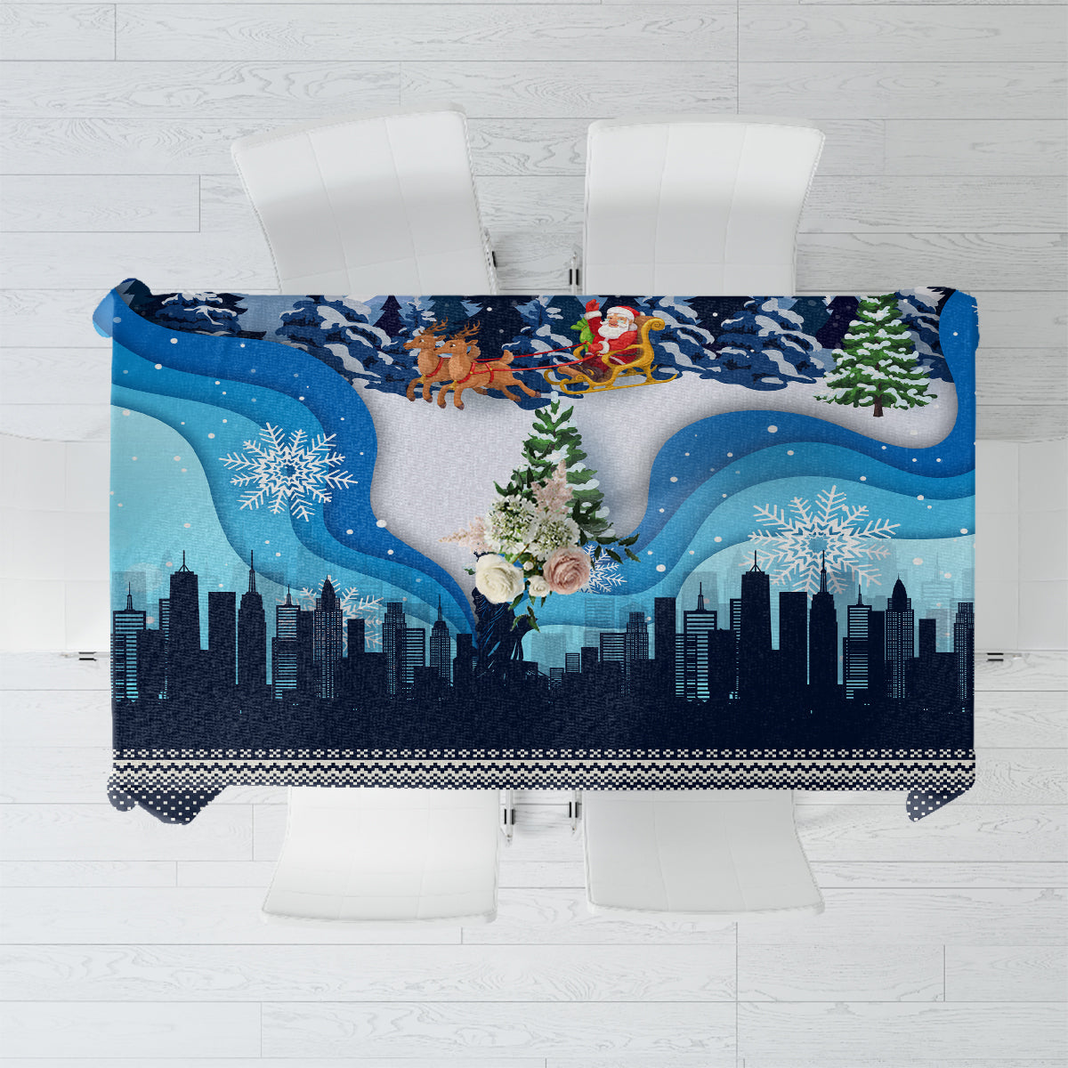 New York Christmas Tablecloth Manhattan Statue Of Liberty - Wonder Print Shop