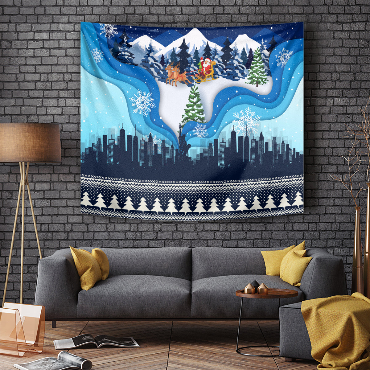 New York Christmas Tapestry Manhattan Statue Of Liberty - Wonder Print Shop