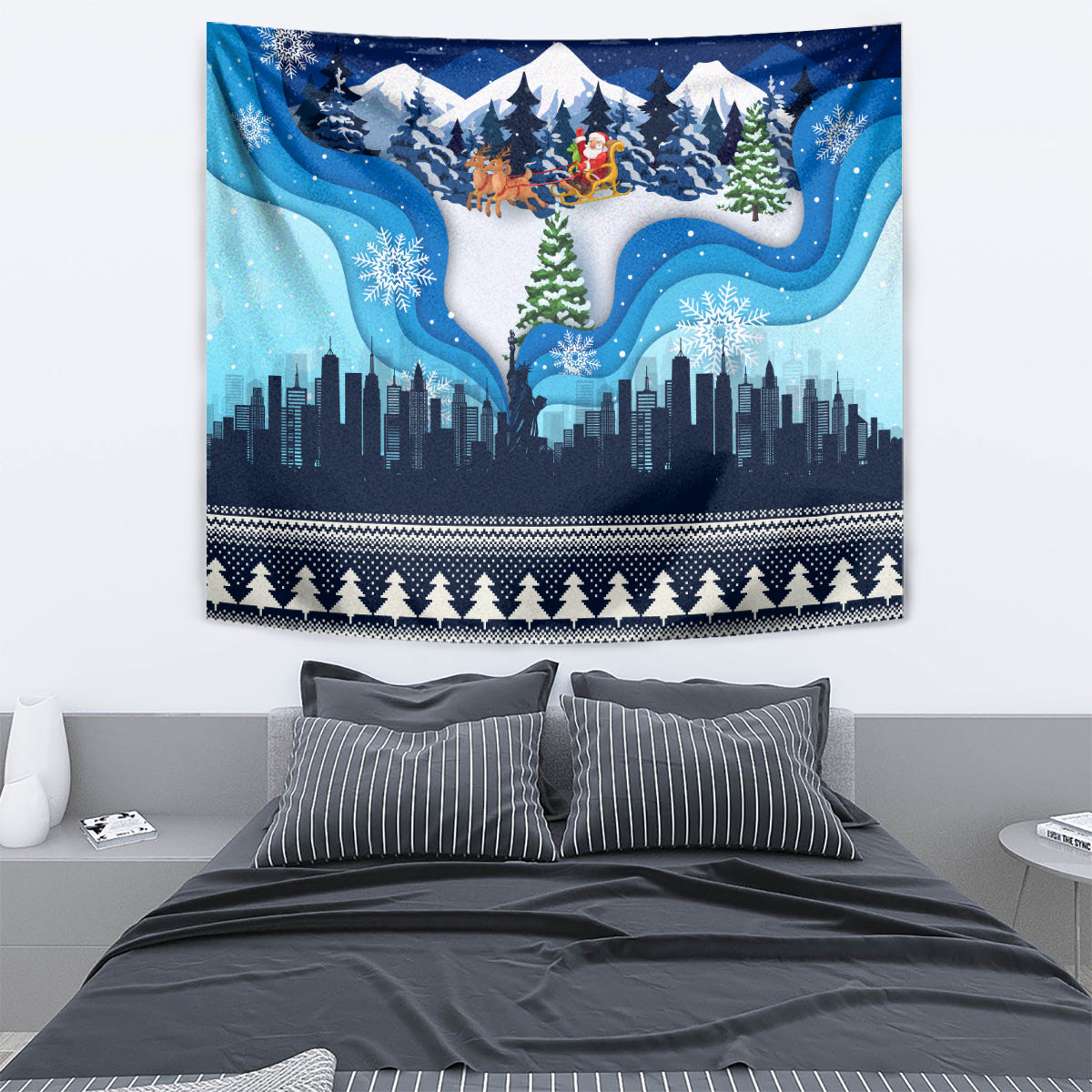 New York Christmas Tapestry Manhattan Statue Of Liberty - Wonder Print Shop