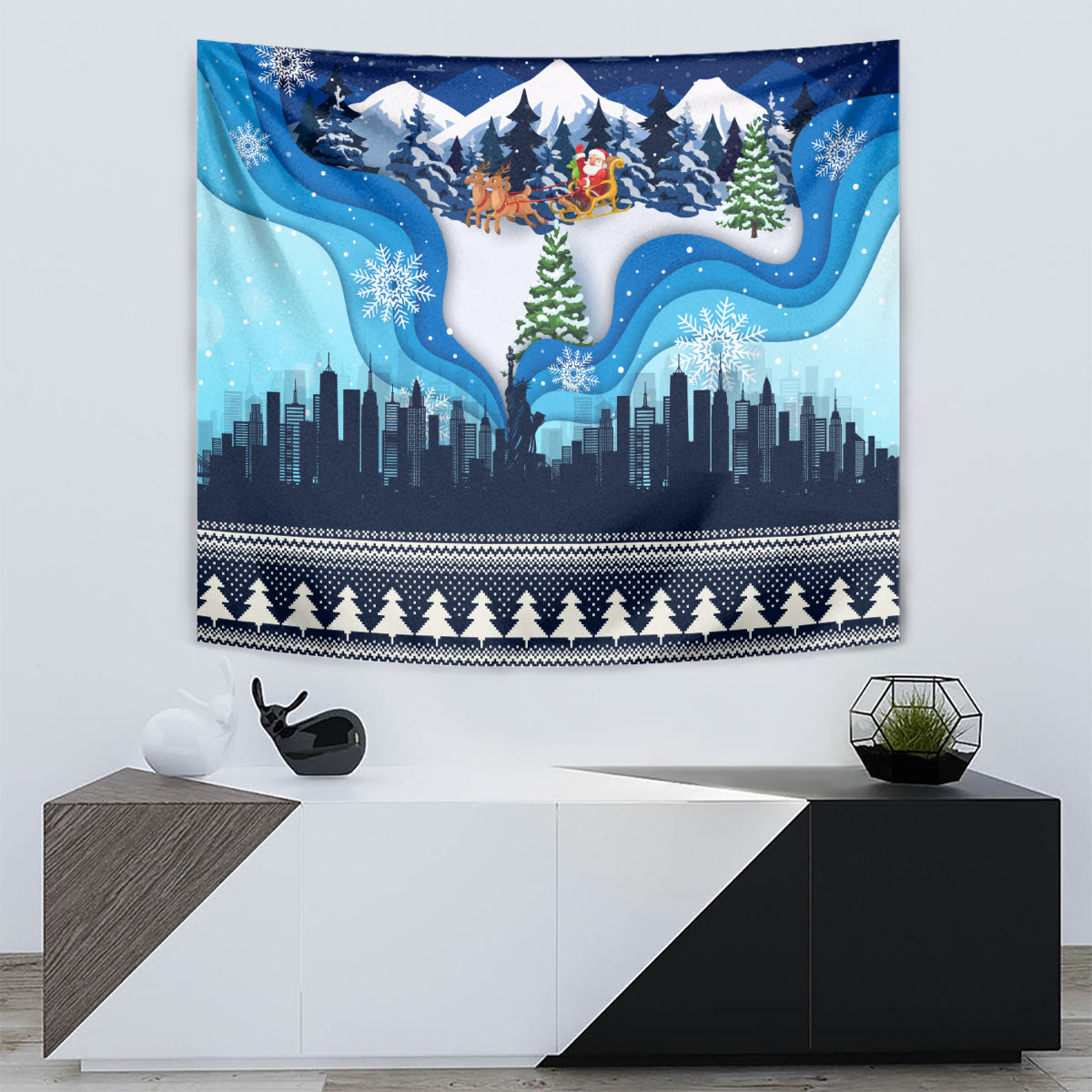 New York Christmas Tapestry Manhattan Statue Of Liberty - Wonder Print Shop