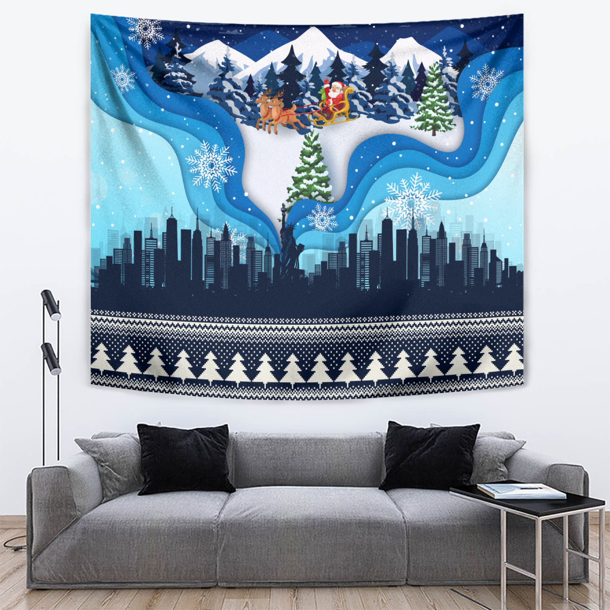 New York Christmas Tapestry Manhattan Statue Of Liberty - Wonder Print Shop