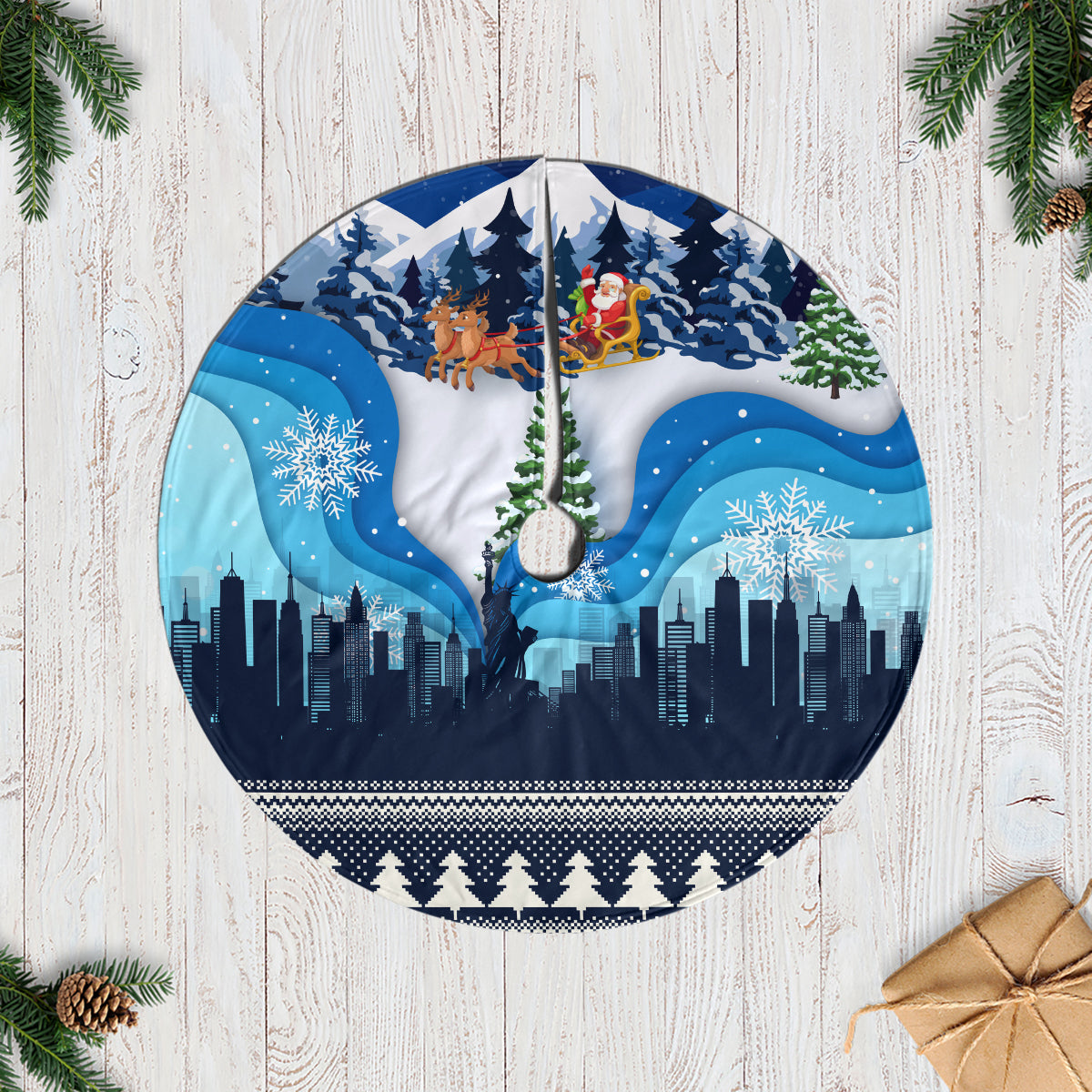 New York Christmas Tree Skirt Manhattan Statue Of Liberty - Wonder Print Shop